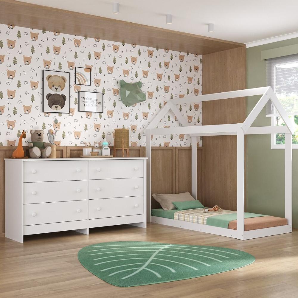 Cama Infantil Montessoriana com Colchão Incluso e Cômoda Bambolê Multimóveis MX4288 Branco