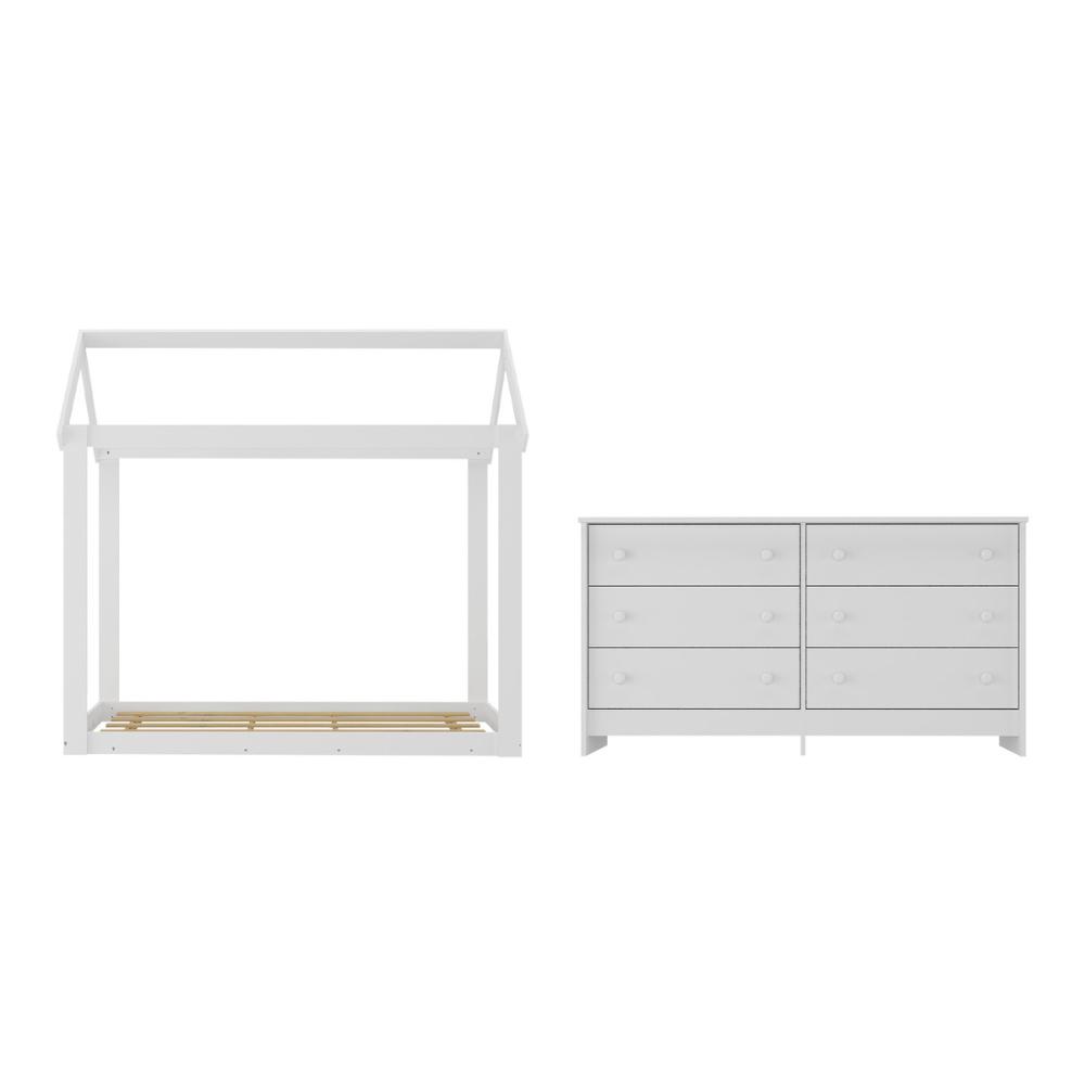Cama Infantil Montessoriana com Colchão Incluso e Cômoda Bambolê Multimóveis MX4288 Branco