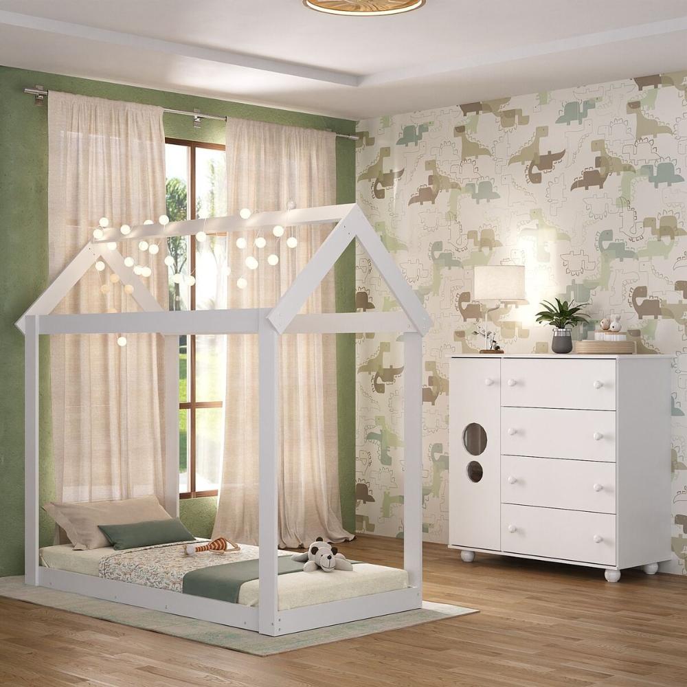 Cama Infantil Montessoriana com Colchão Incluso e Cômoda Pimpolho Multimóveis MX4282 Branco
