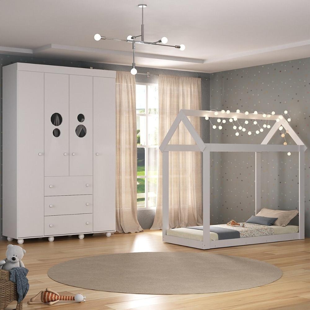 Cama Infantil Montessoriana com Colchão Incluso e Guarda-Roupas Pimpolho Multimóveis MX4280 Branco
