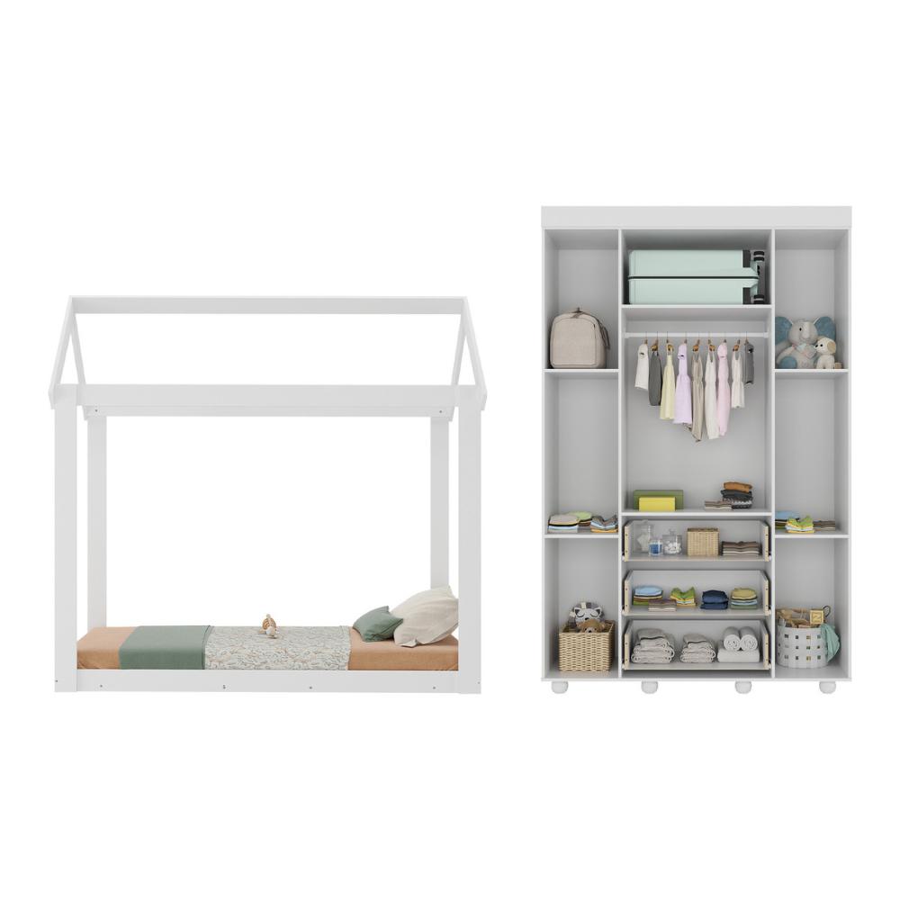 Cama Infantil Montessoriana com Colchão Incluso e Guarda-Roupas Pimpolho Multimóveis MX4280 Branco