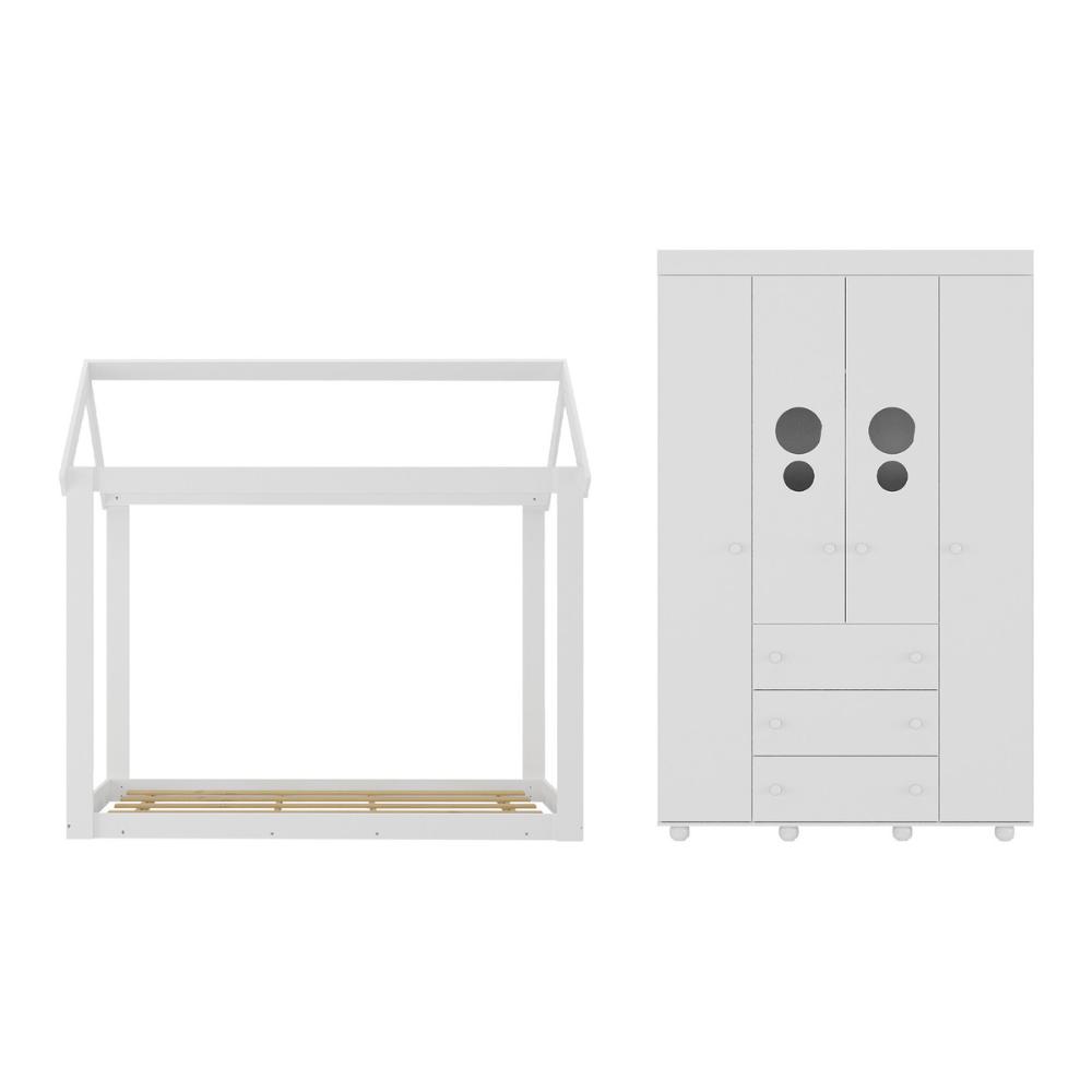 Cama Infantil Montessoriana com Colchão Incluso e Guarda-Roupas Pimpolho Multimóveis MX4280 Branco