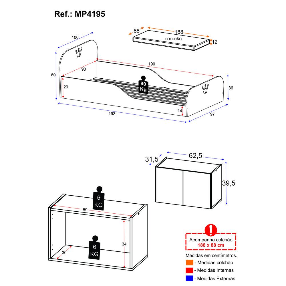 Cama Infantil Montessoriana com Colchão Incluso e Mesa de Cabeceira 2 Portas Multimóveis MP4195 Branca