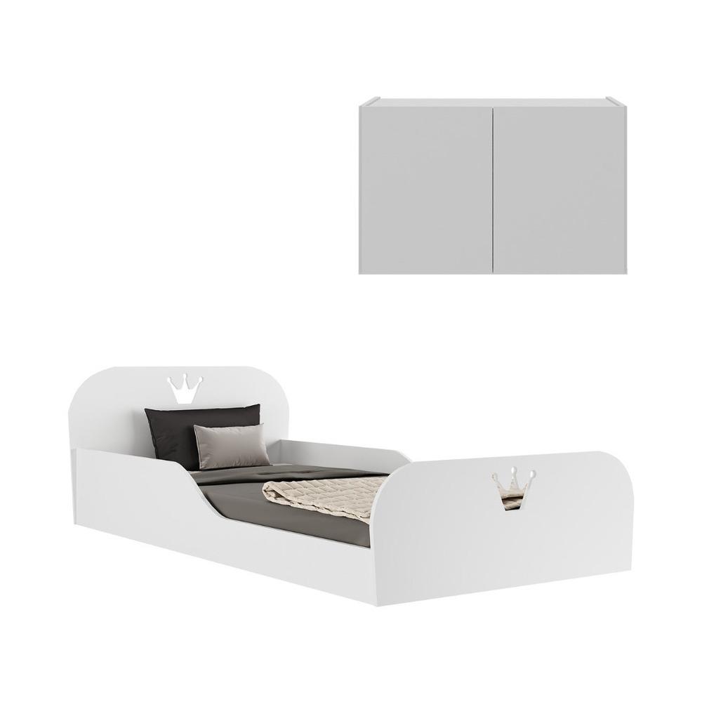 Cama Infantil Montessoriana com Colchão Incluso e Mesa de Cabeceira 2 Portas Multimóveis MP4195 Branca