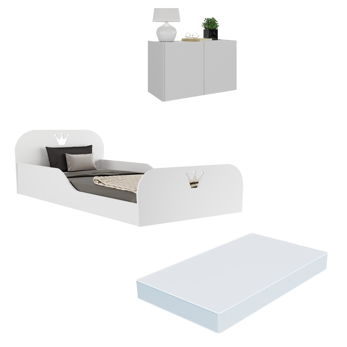 Cama Infantil Montessoriana com Colchão Incluso e Mesa de Cabeceira 2 Portas Multimóveis MP4195 Branca
