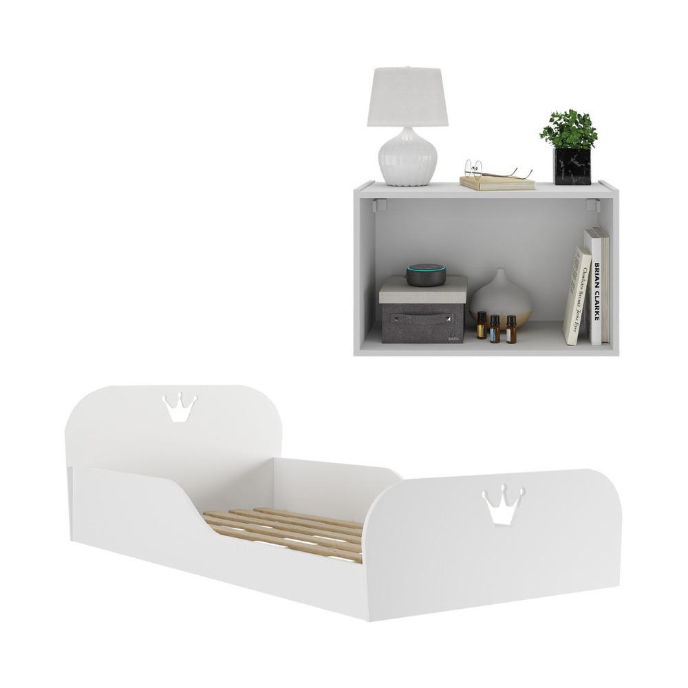 Cama Infantil Montessoriana p/ Colchão 88 x 188cm e Mesa de Cabeceira Multimóveis MP4194 Branca