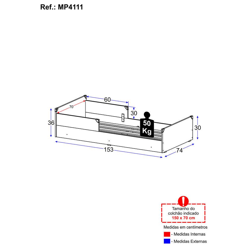 Cama Infantil para colchão 70 x 150cm MP4111 Nina Multimóveis Branca