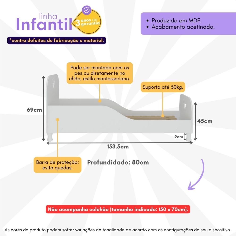 Cama Infantil para colchão 70x150cm 100% MDF Majestade Multimóveis BB2321 Branco
