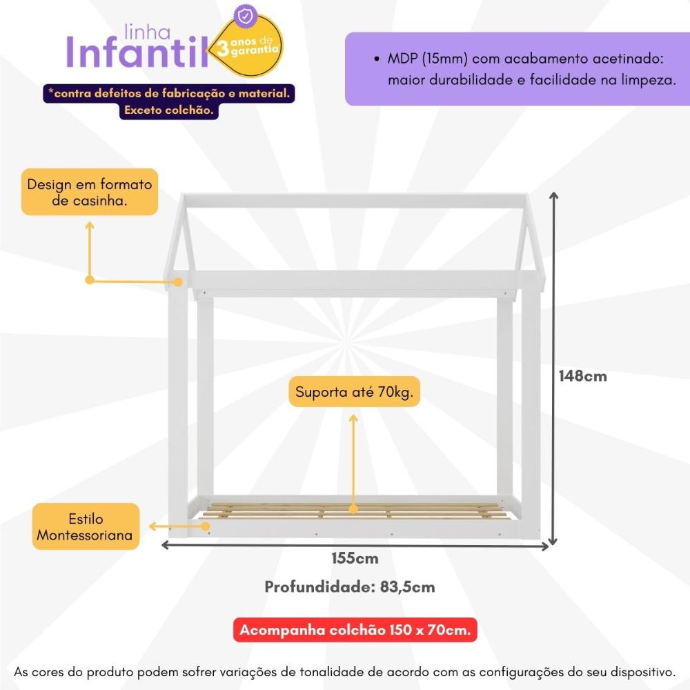 Cama Montessoriana Infantil Bambolê com Colchão Incluso Multimóveis EX4011 Branco