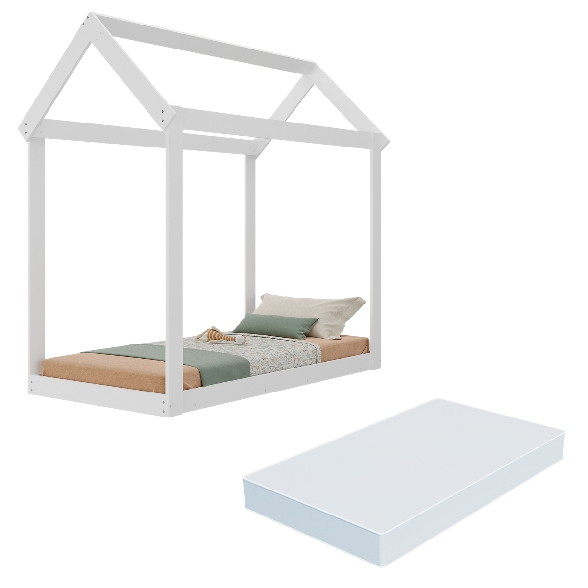Cama Montessoriana Infantil Bambolê com Colchão Incluso Multimóveis EX4011 Branco