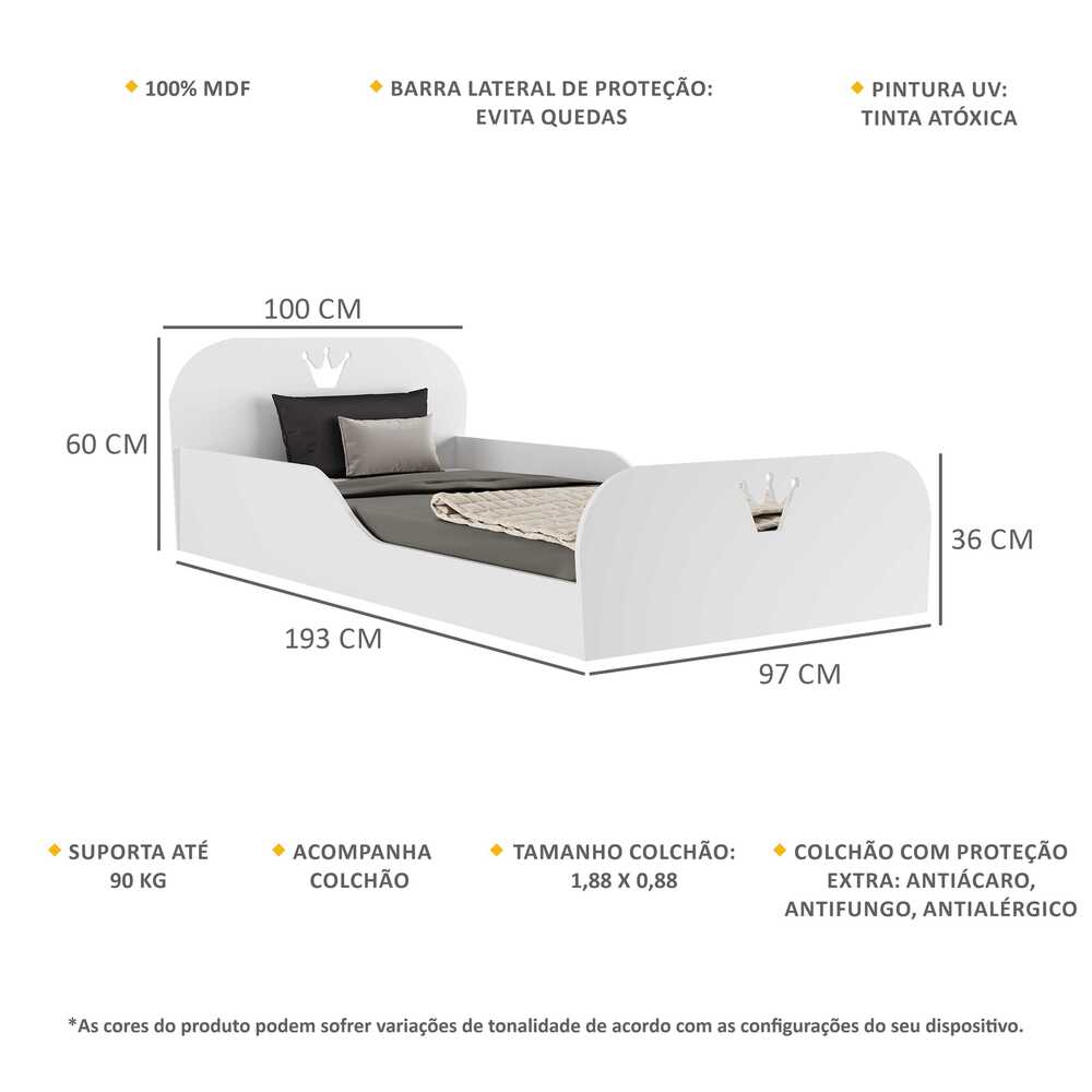 Cama Solteiro Montessoriana com Colchão Incluso Encantada Multimóveis Branca
