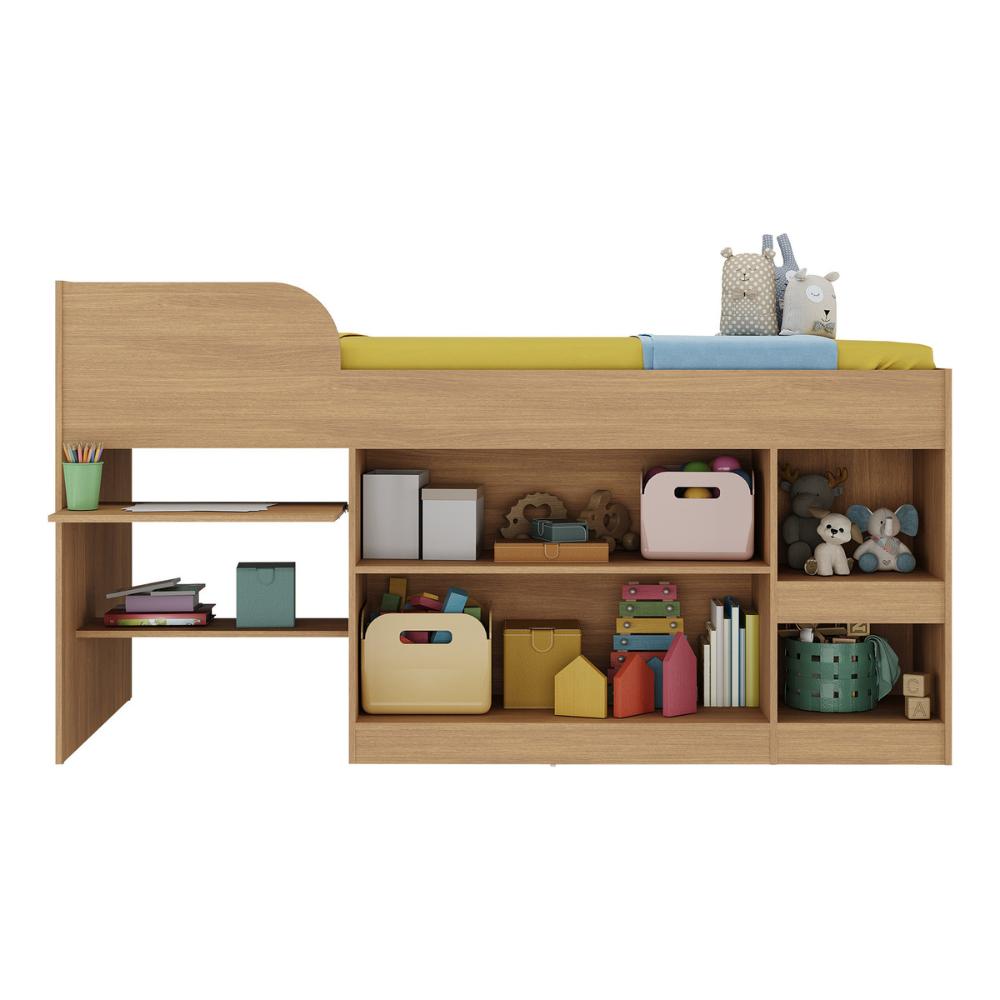 Cama Solteiro Multifuncional com Colchão Incluso 2 Portas e Escrivaninha Multimóveis MP4233 Rustic/Branco