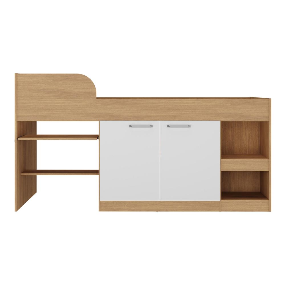Cama Solteiro Multifuncional com Colchão Incluso 2 Portas e Escrivaninha Multimóveis MP4233 Rustic/Branco