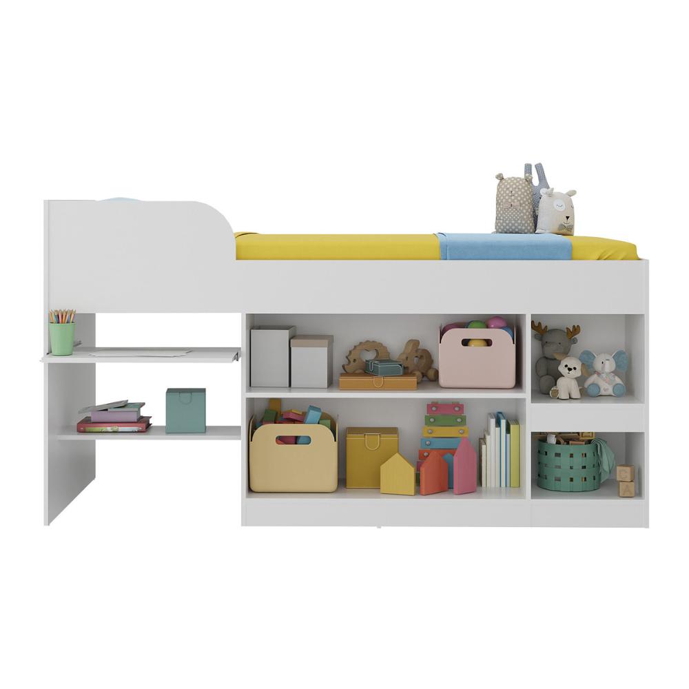 Cama Solteiro Multifuncional para Colchão 188 x 78cm com 2 Portas e Escrivaninha Multimóveis MP4230 Branco