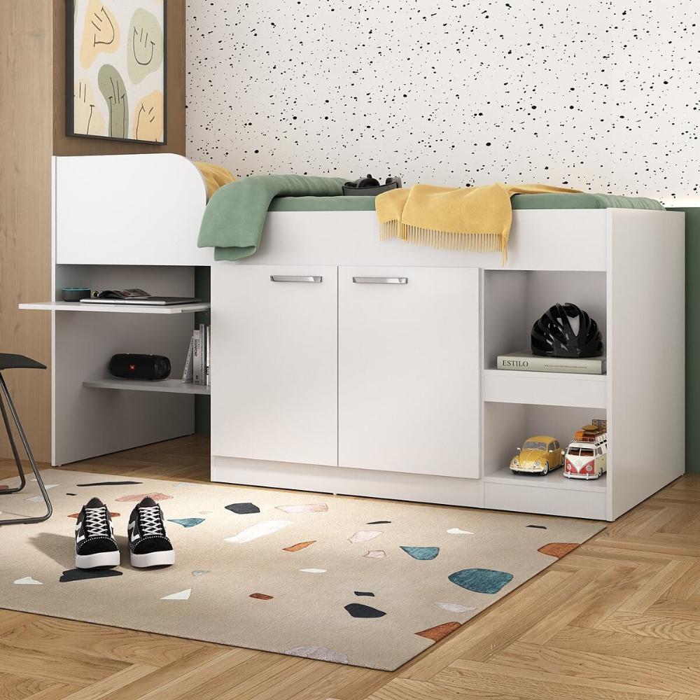 Cama Solteiro Multifuncional para Colchão 188 x 78cm com 2 Portas e Escrivaninha Multimóveis MP4234 Branco