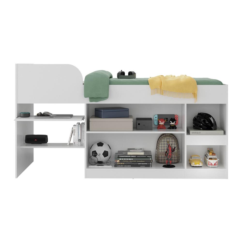 Cama Solteiro Multifuncional para Colchão 188 x 78cm com 2 Portas e Escrivaninha Multimóveis MP4234 Branco