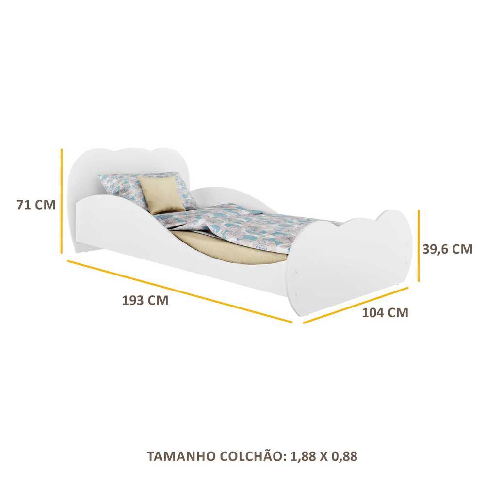 Cama Solteiro com Colchão Incluso 88 x 188 cm  100% MDF Safira Multimóveis FG2761 Branca