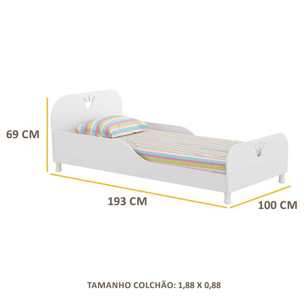 Cama Solteiro com Colchão Incluso 88 x 188 cm 100% MDF Realeza Multimóveis Branco