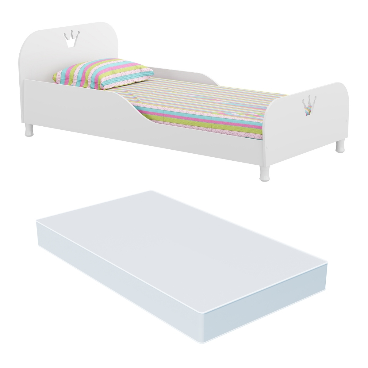 Cama Solteiro com Colchão Incluso 88 x 188 cm 100% MDF Realeza Multimóveis FG2320 Branco