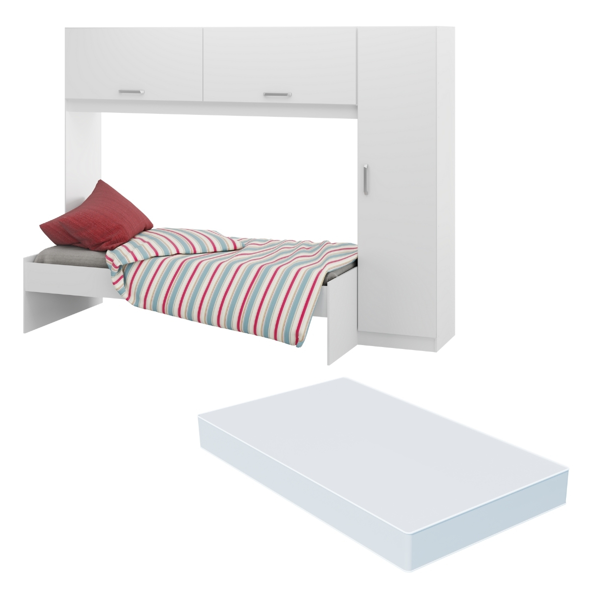 Cama Solteiro com Colchão Incluso 88 x 188 cm e Guarda Roupa/Roupeiro Multimóveis Branca