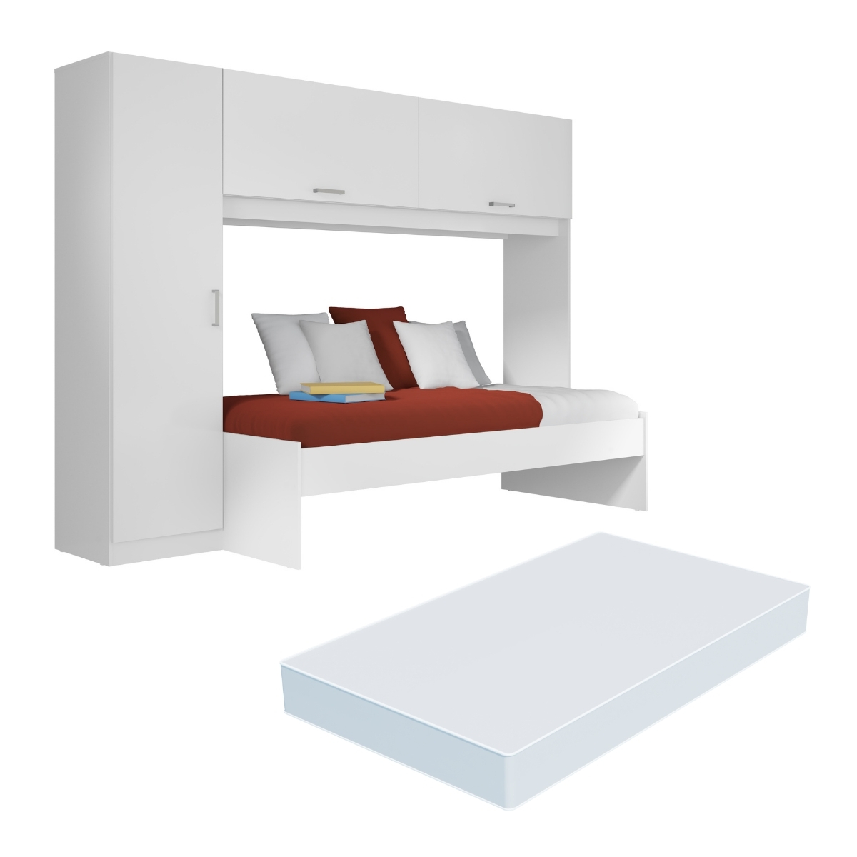 Cama Solteiro com Colchão Incluso e Guarda Roupa/Roupeiro Multimóveis Branca