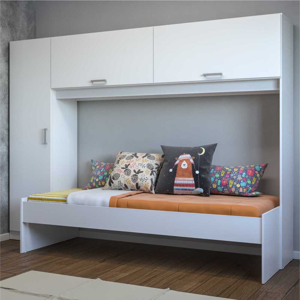 Cama Solteiro com Colchão Incluso e Guarda Roupa/Roupeiro Multimóveis Branca