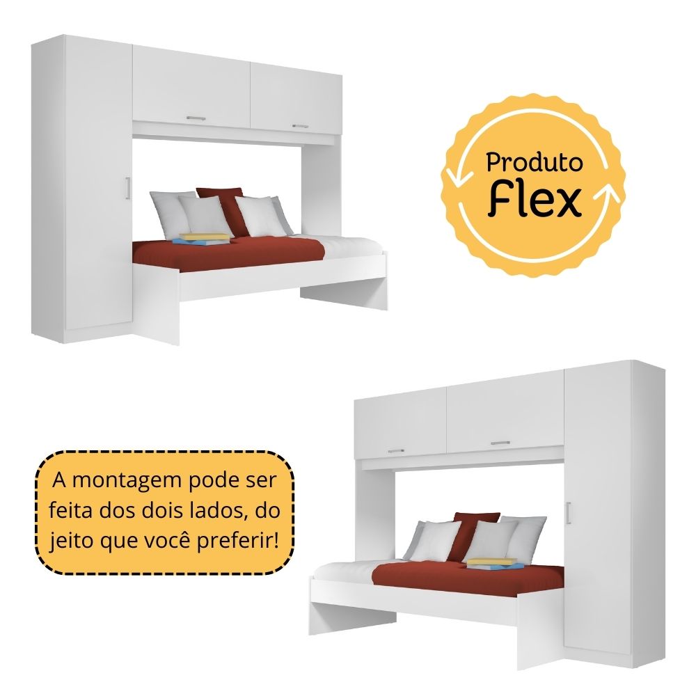 Cama Solteiro com Guarda-Roupa/Roupeiro para colchão 88 x 188 cm Multimóveis Branco
