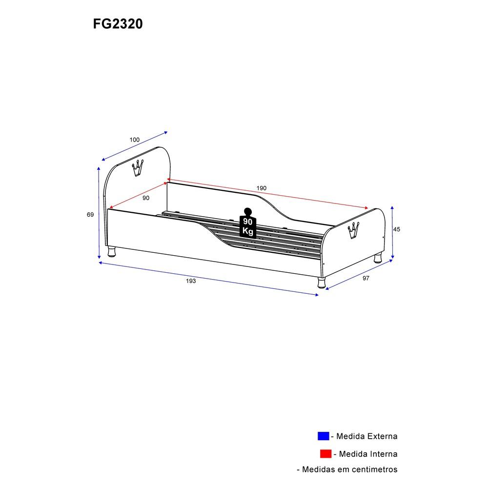 Cama Solteiro para colchão 88 x 188 cm 100% MDF Multimóveis FG2320 Branca