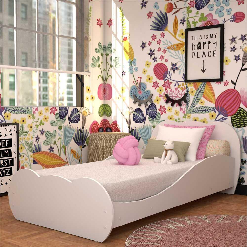 Cama Solteiro para colchão 88 x 188 cm 100% MDF Nuvem Multimóveis FGL2761 Branca