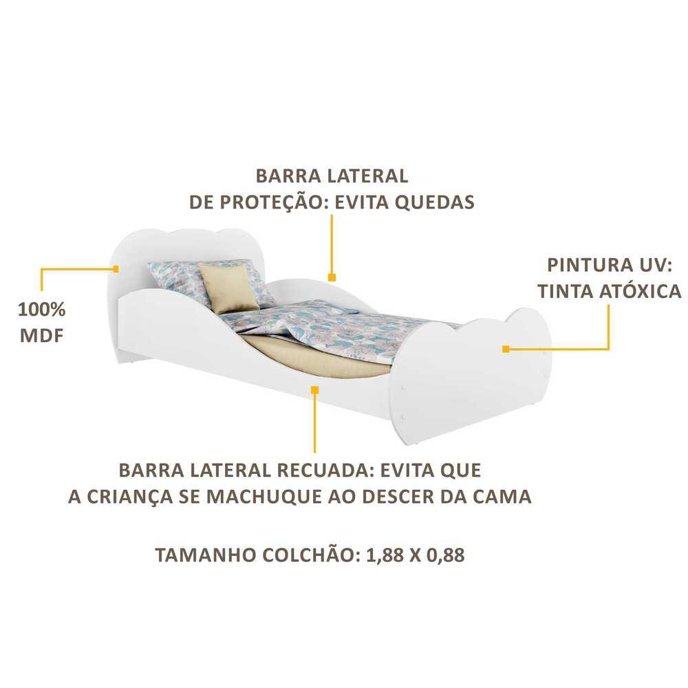 Cama Solteiro para colchão 88 x 188 cm 100% MDF Nuvem Multimóveis FGL2761 Branca