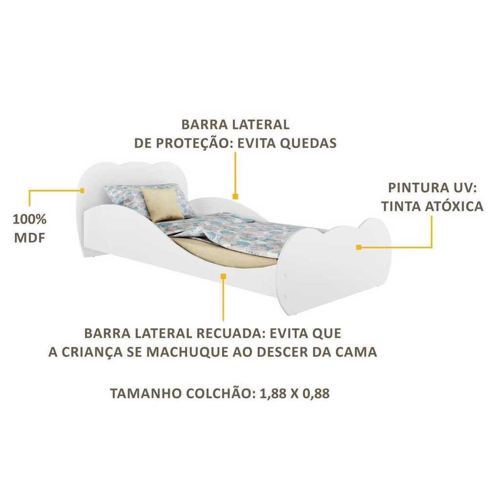 Cama Solteiro para colchão 88 x 188 cm 100% MDF Safira Multimóveis Branca