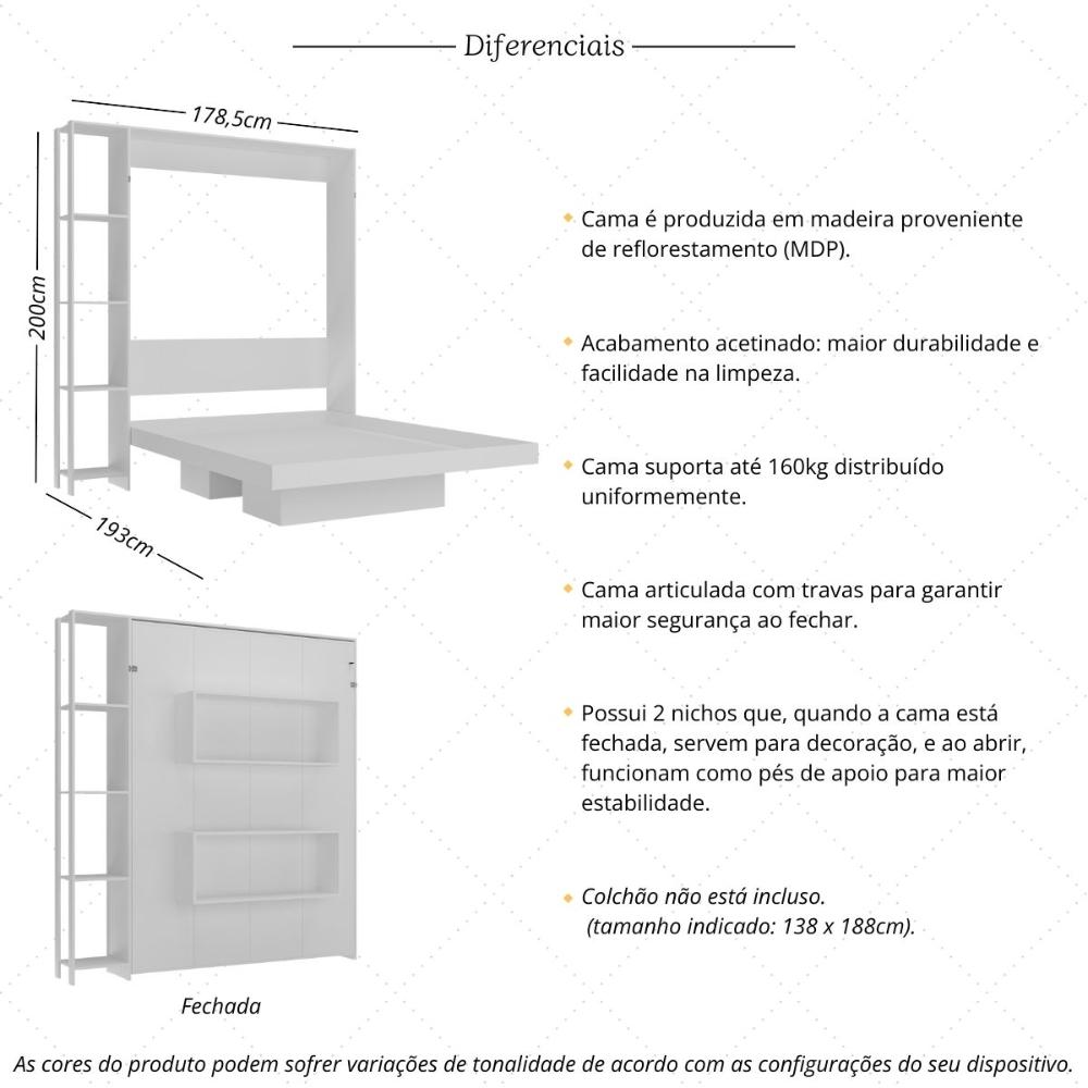 Cama de Casal Articulada para Colchão 138x188cm Multimóveis MP4380 Branco
