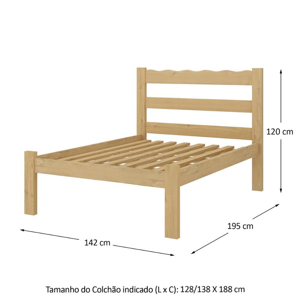 Cama de Casal Madeira Maciça para Colchão 128/138x188cm Multimóveis CR35255 - Natural