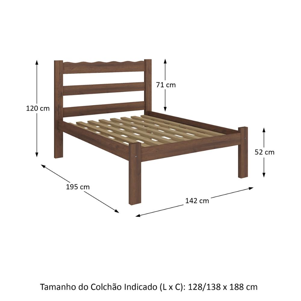 Cama de Casal Madeira Maciça para Colchão 128/138x188cm Multimóveis CR35255 Imbuia
