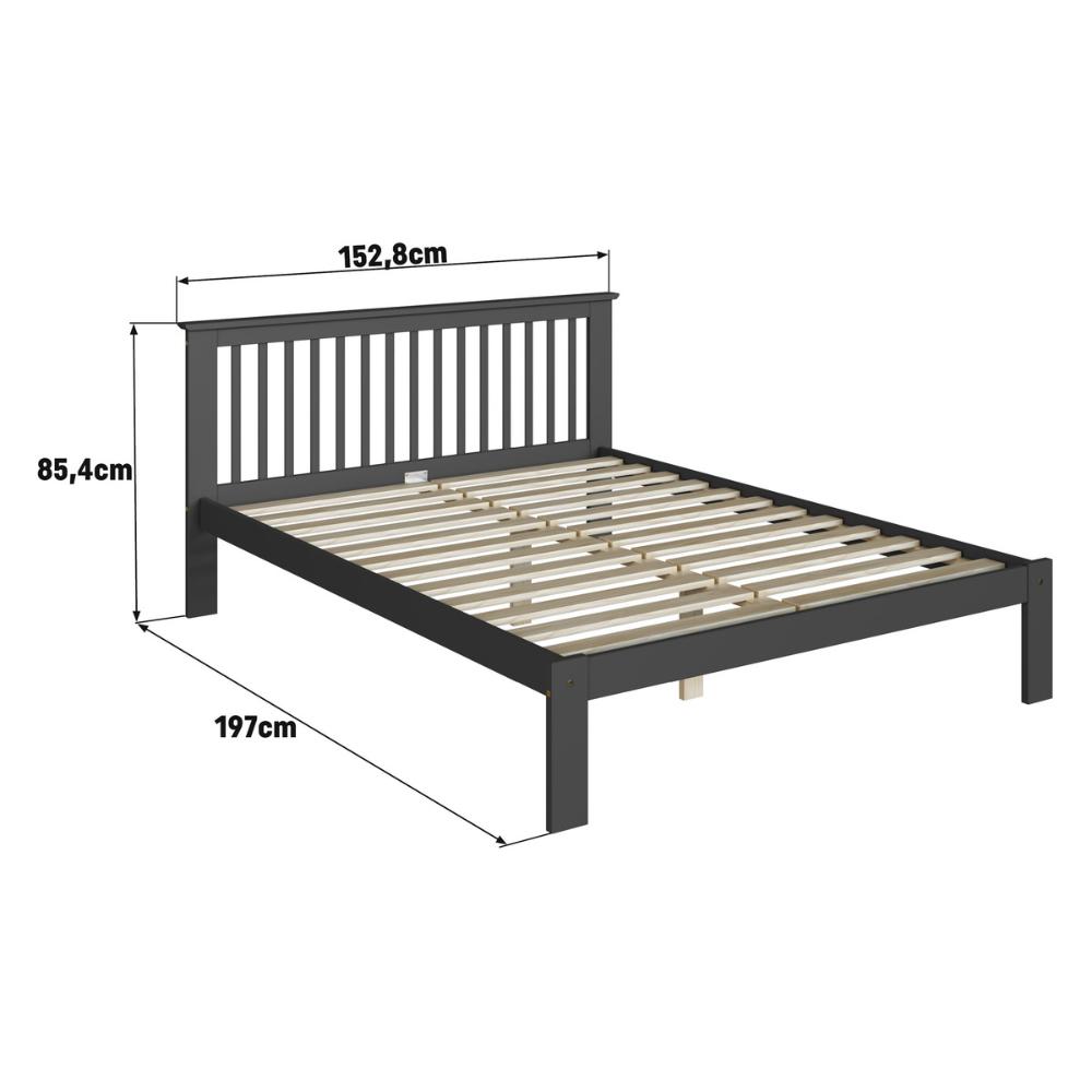 Cama de Casal de Madeira Maciça para Colchão 138x188cm Multimóveis CR35273 - Charcoal