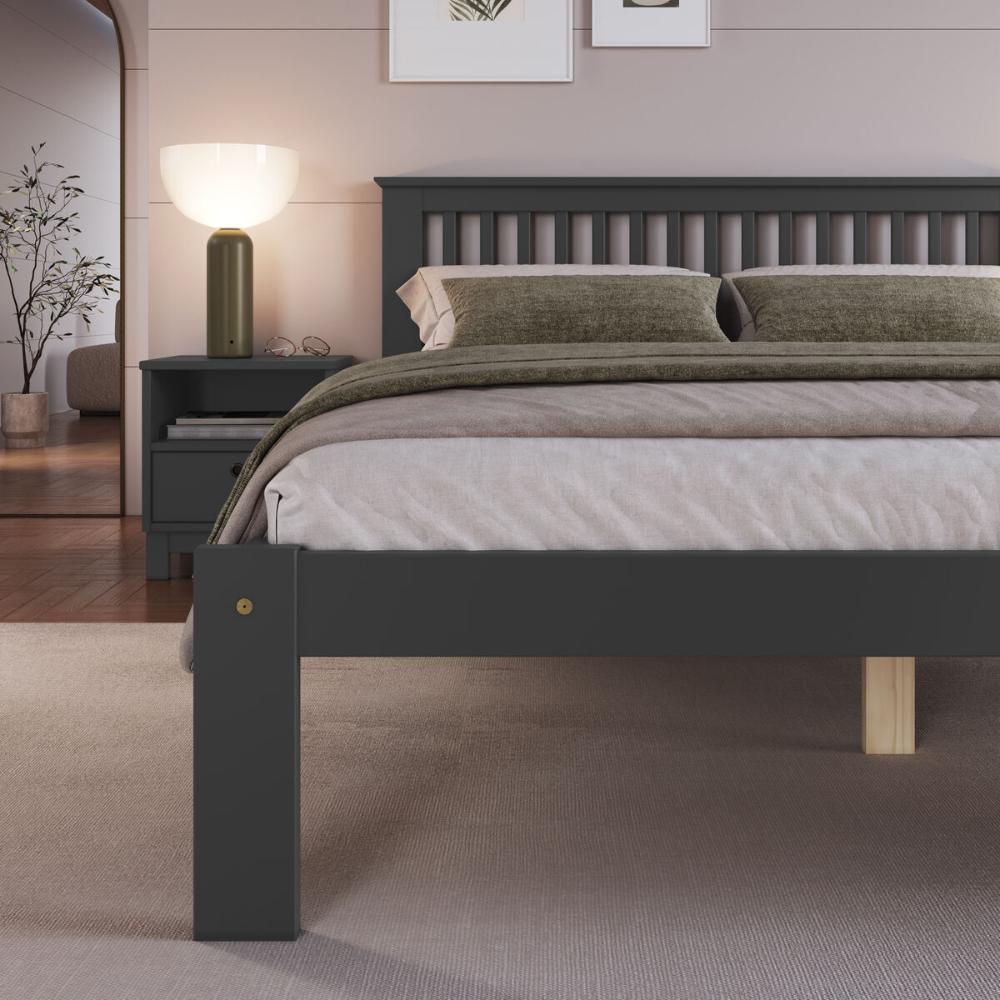 Cama de Casal de Madeira Maciça para Colchão 138x188cm Multimóveis CR35273 - Charcoal