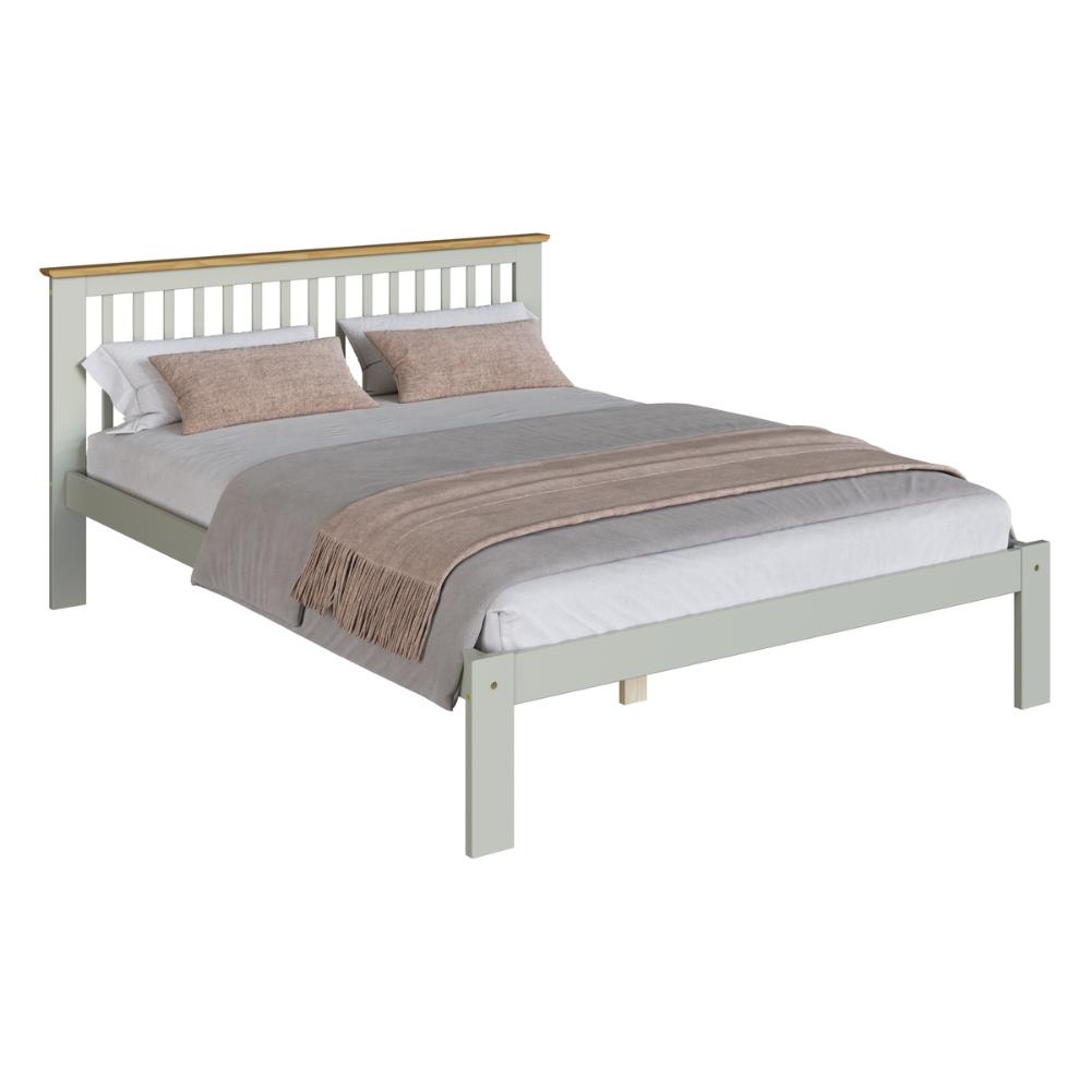 Cama de Casal de Madeira Maciça para Colchão 138x188cm Multimóveis CR35273 - Verde Frost/Oak