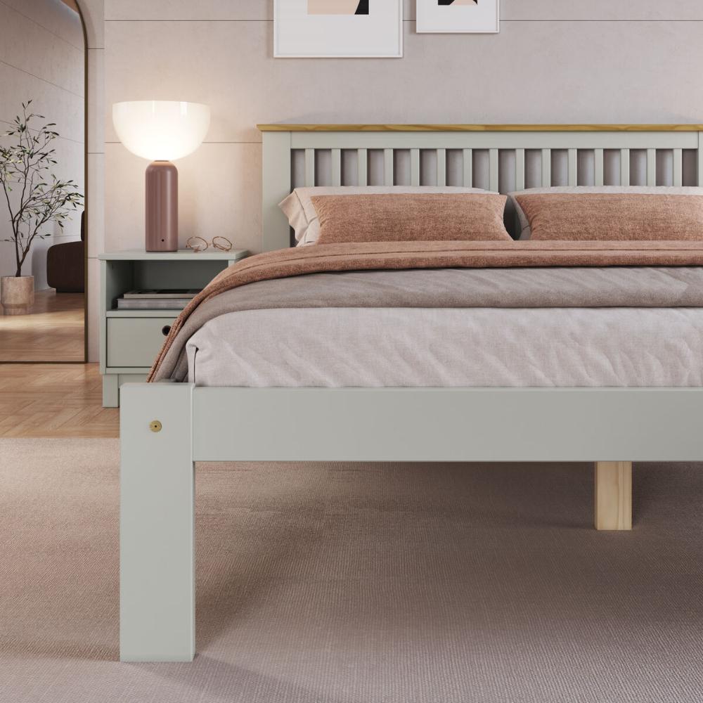 Cama de Casal de Madeira Maciça para Colchão 138x188cm Multimóveis CR35273 - Verde Frost/Oak