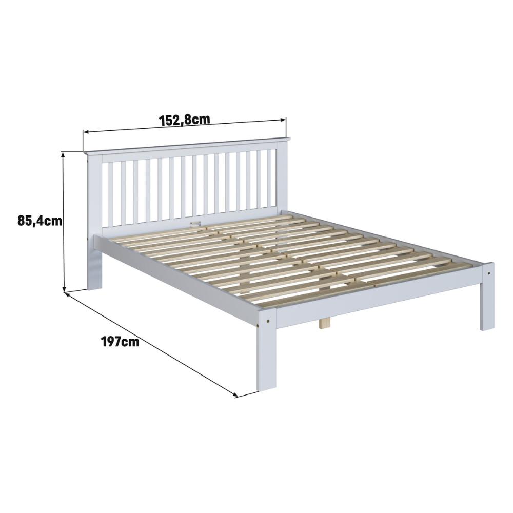 Cama de Casal de Madeira Maciça para Colchão 138x188cm Multimóveis CR35273 Branco