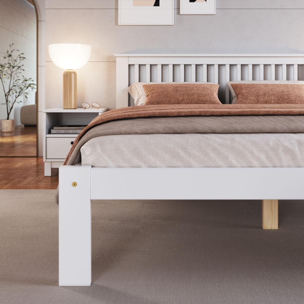 Cama de Casal de Madeira Maciça para Colchão 138x188cm Multimóveis CR35273 Branco