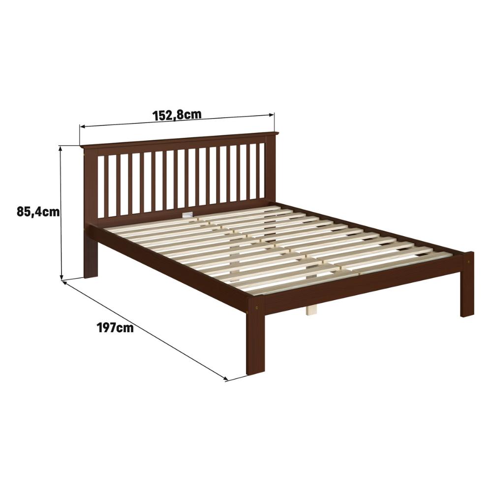 Cama de Casal de Madeira Maciça para Colchão 138x188cm Multimóveis CR35273 Walnut