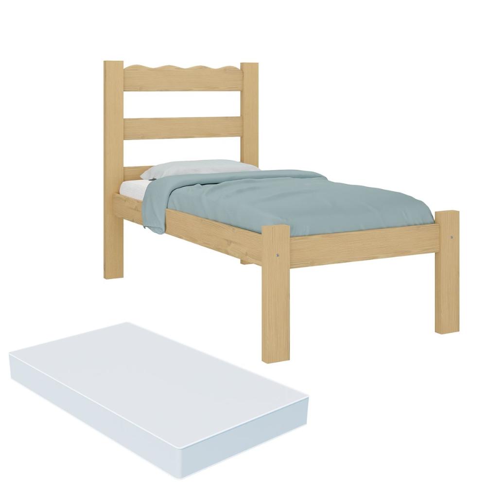 Cama de Solteiro Madeira Maciça com Colchão Incluso Multimóveis CR35256 - Natural