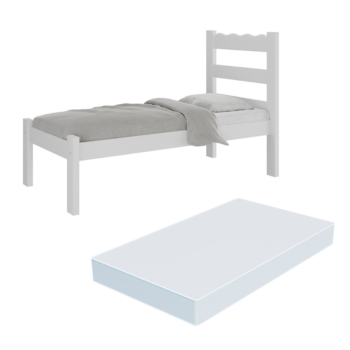 Cama de Solteiro Madeira Maciça com Colchão Incluso Multimóveis CR35256 Branco