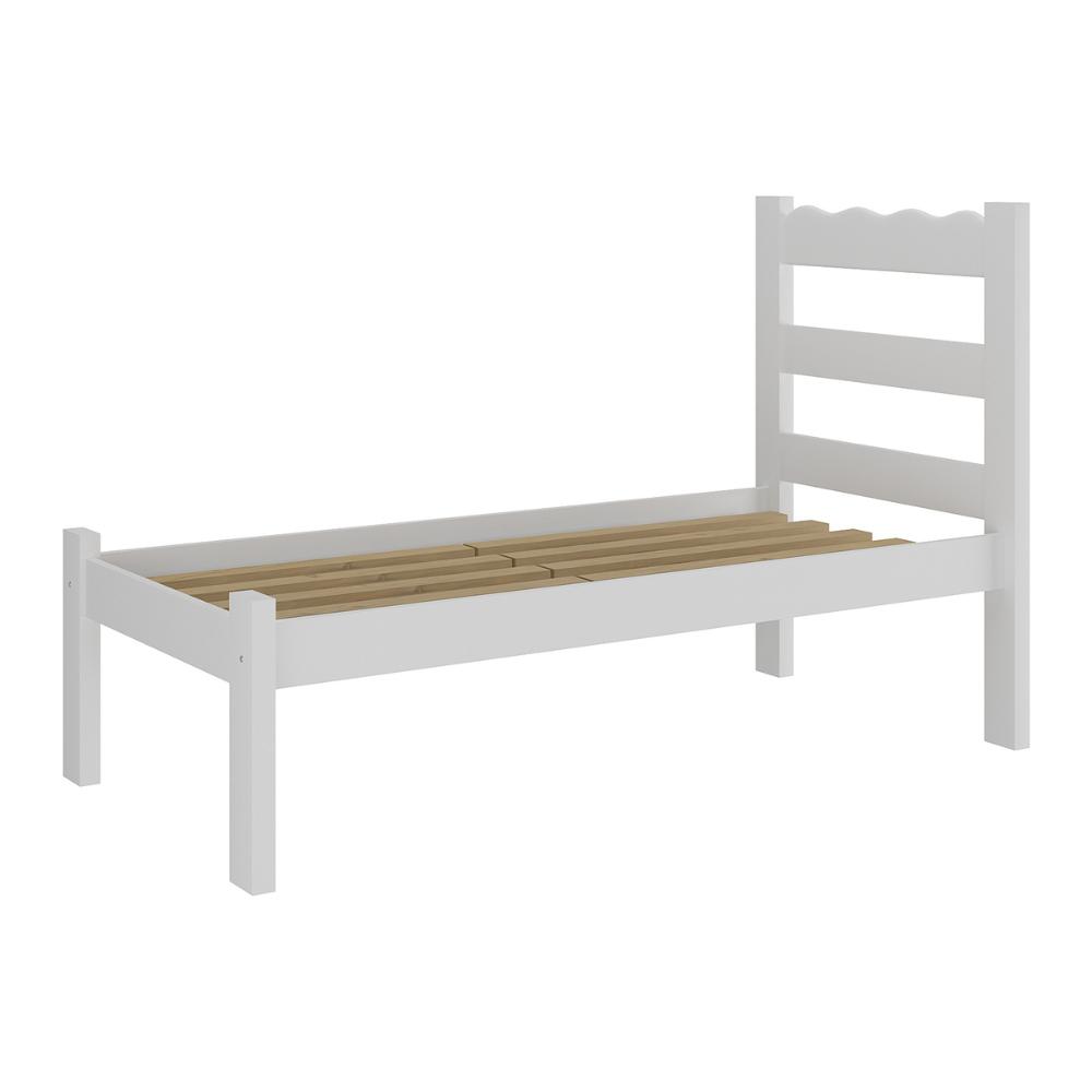Cama de Solteiro Madeira Maciça com Colchão Incluso Multimóveis CR35256 Branco