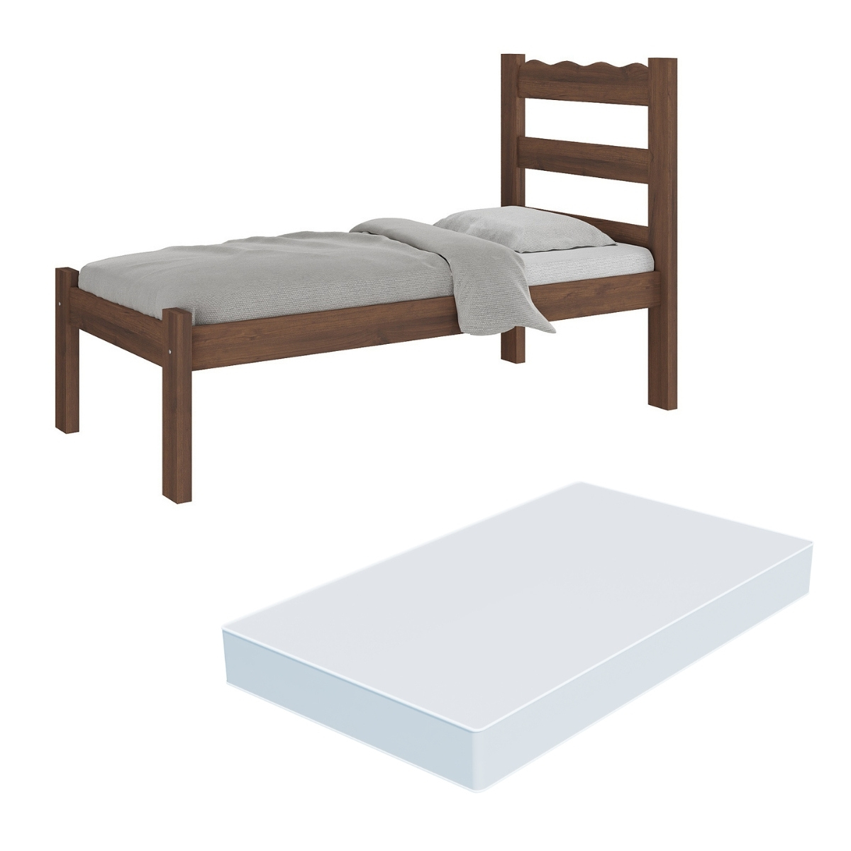 Cama de Solteiro Madeira Maciça com Colchão Incluso Multimóveis CR35256 Imbuia