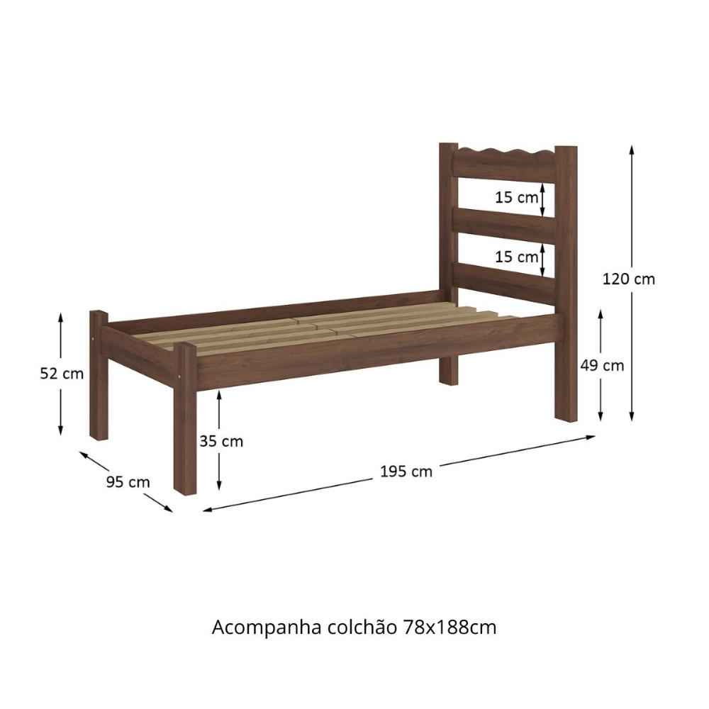 Cama de Solteiro Madeira Maciça com Colchão Incluso Multimóveis CR35256 Imbuia
