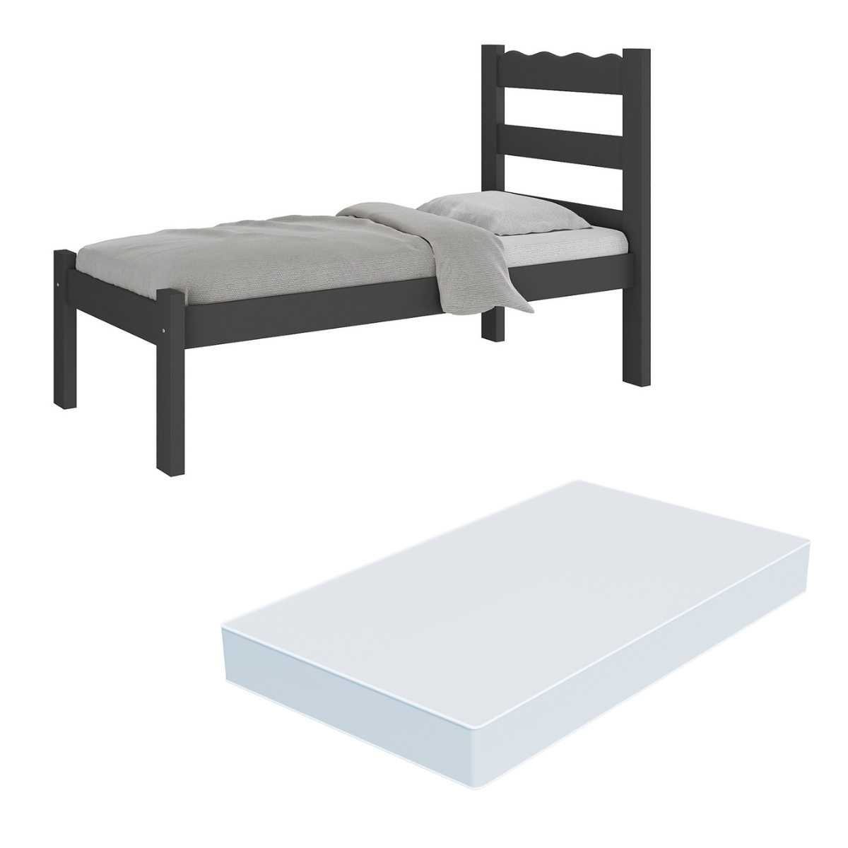 Cama de Solteiro Madeira Maciça com Colchão Incluso Multimóveis CR35256 Preto