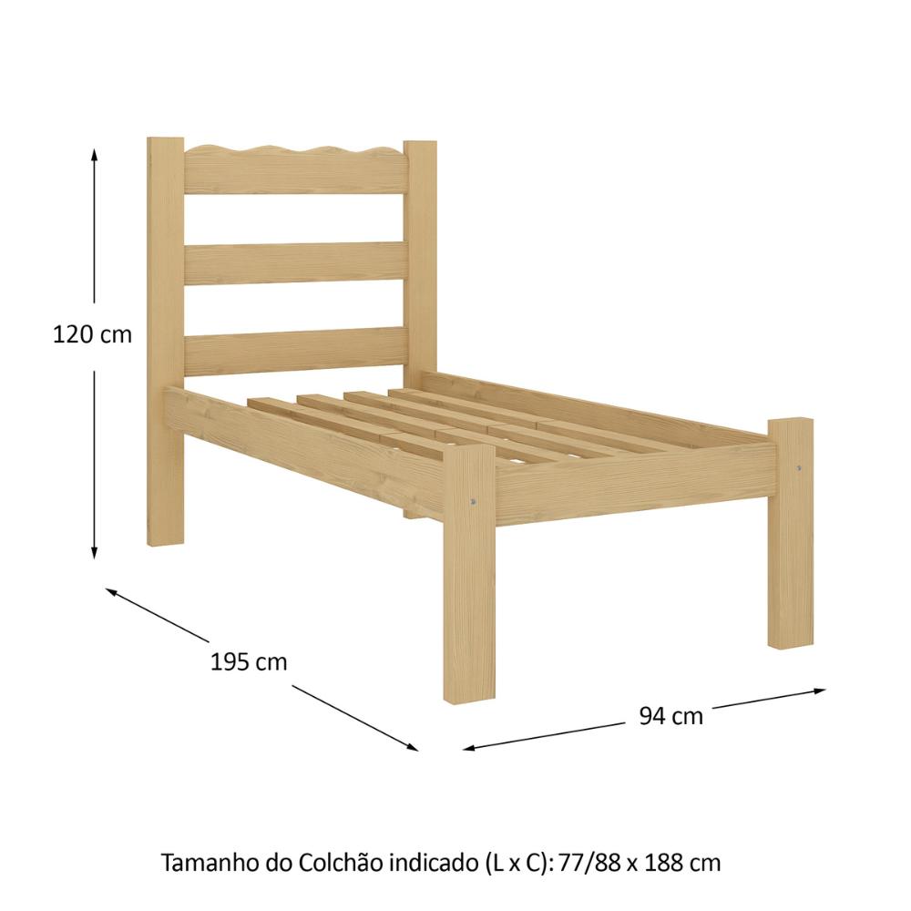 Cama de Solteiro Madeira Maciça para Colchão 78/88x188cm Multimóveis CR35254 - Natural