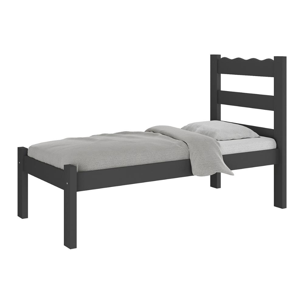 Cama de Solteiro Madeira Maciça para Colchão 78/88x188cm Multimóveis CR35254 Preto