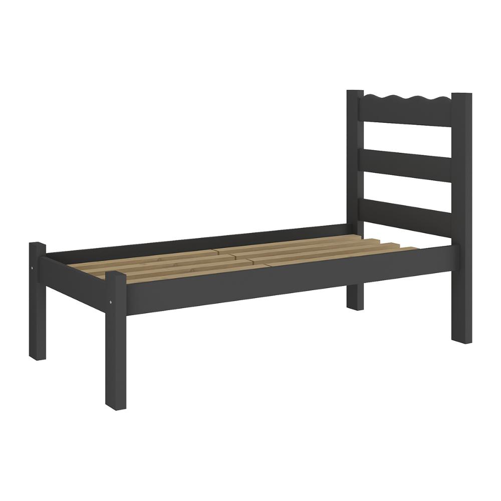 Cama de Solteiro Madeira Maciça para Colchão 78/88x188cm Multimóveis CR35254 Preto